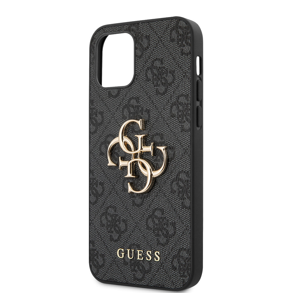 Apple iPhone 12 Pro Max Kılıf Guess Orjinal Lisanslı PU Deri Büyük Metal Logo Dizaynlı Kapak Kahverengi
