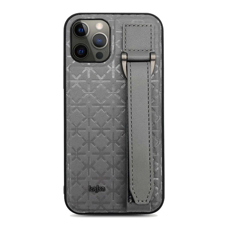 iPhone 12 Pro Max Kılıf Kajsa Neo Clasic Serisi Mono K Strap Kılıf Gri