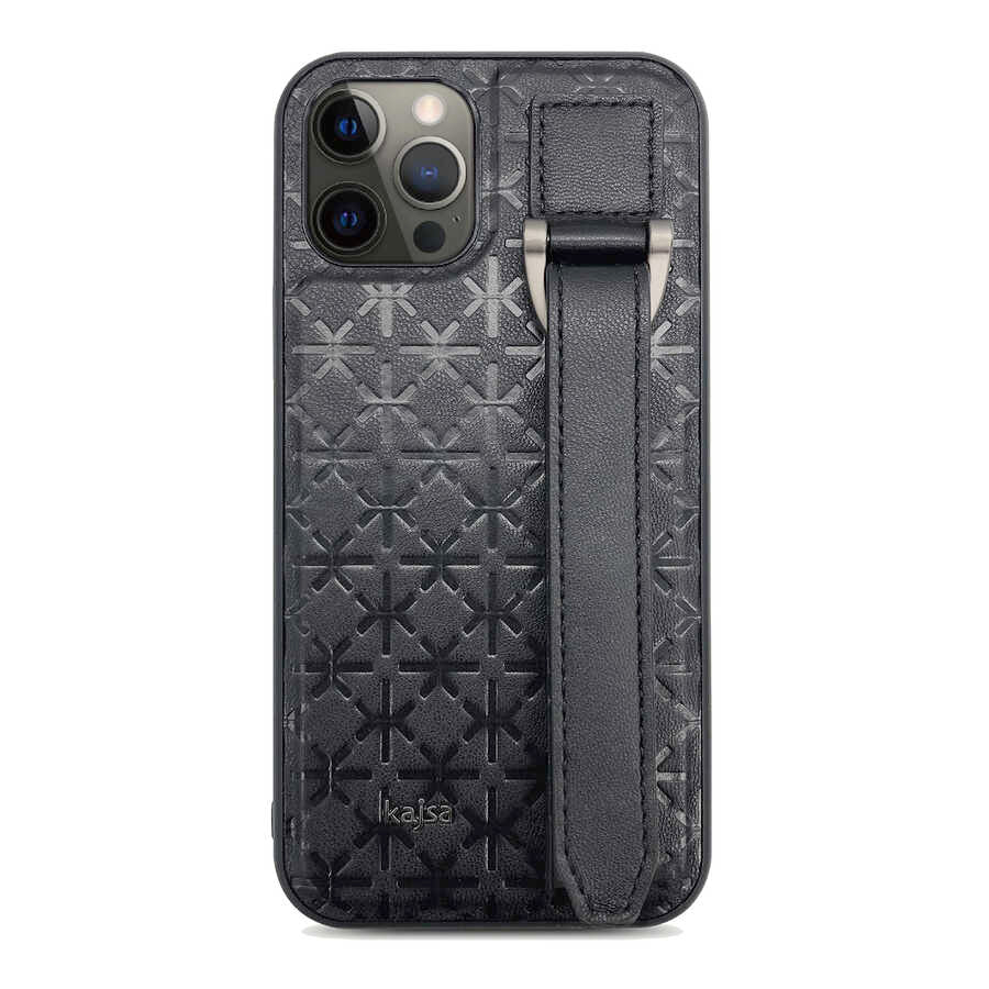 iPhone 12 Pro Max Kılıf Kajsa Neo Clasic Serisi Mono K Strap Kılıf Siyah