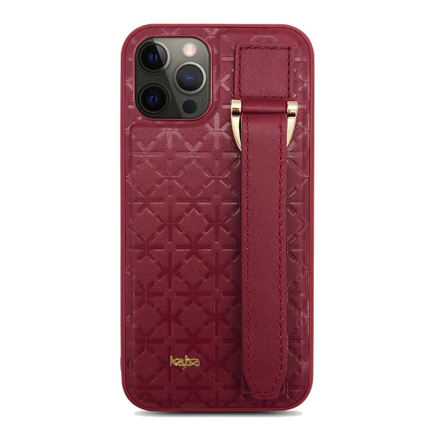 iPhone 12 Pro Max Kılıf Kajsa Neo Clasic Serisi Mono K Strap Kılıf Kırmızı