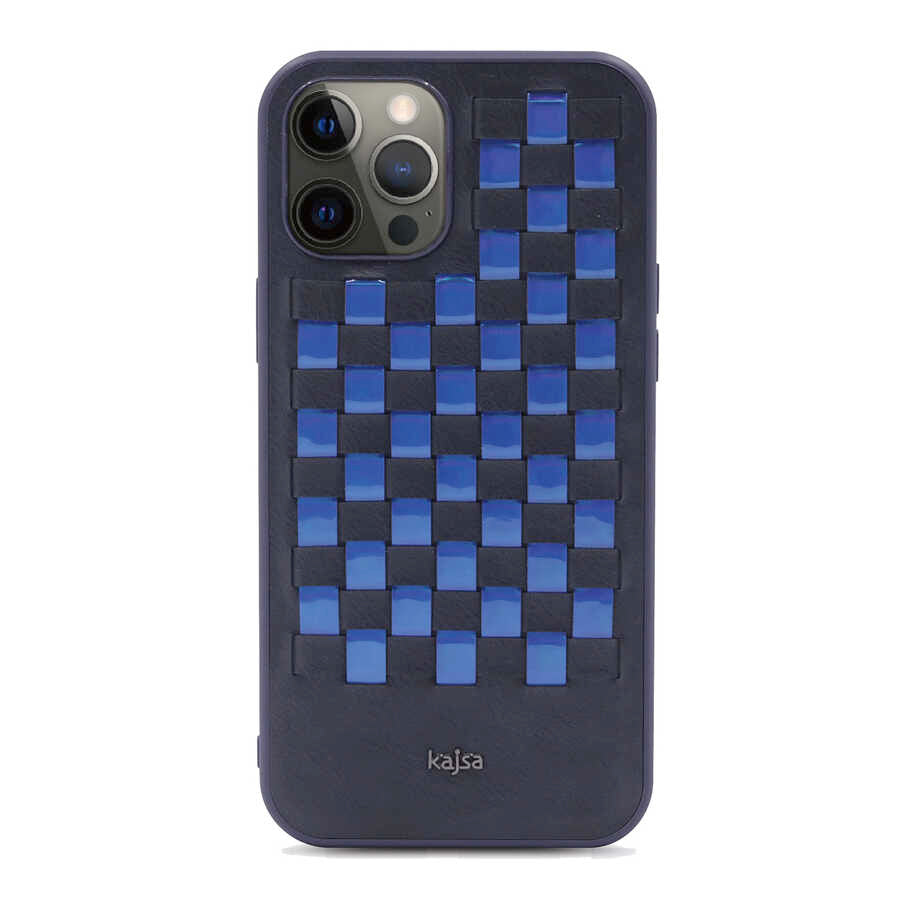 iPhone 12 Pro Max Kılıf Kajsa Preppie Serisi Spotlight Woven Kılıf Mavi