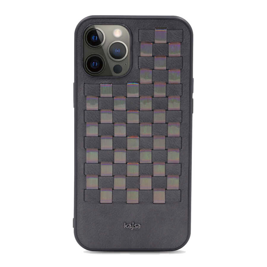 iPhone 12 Pro Max Kılıf Kajsa Preppie Serisi Spotlight Woven Kılıf Gri