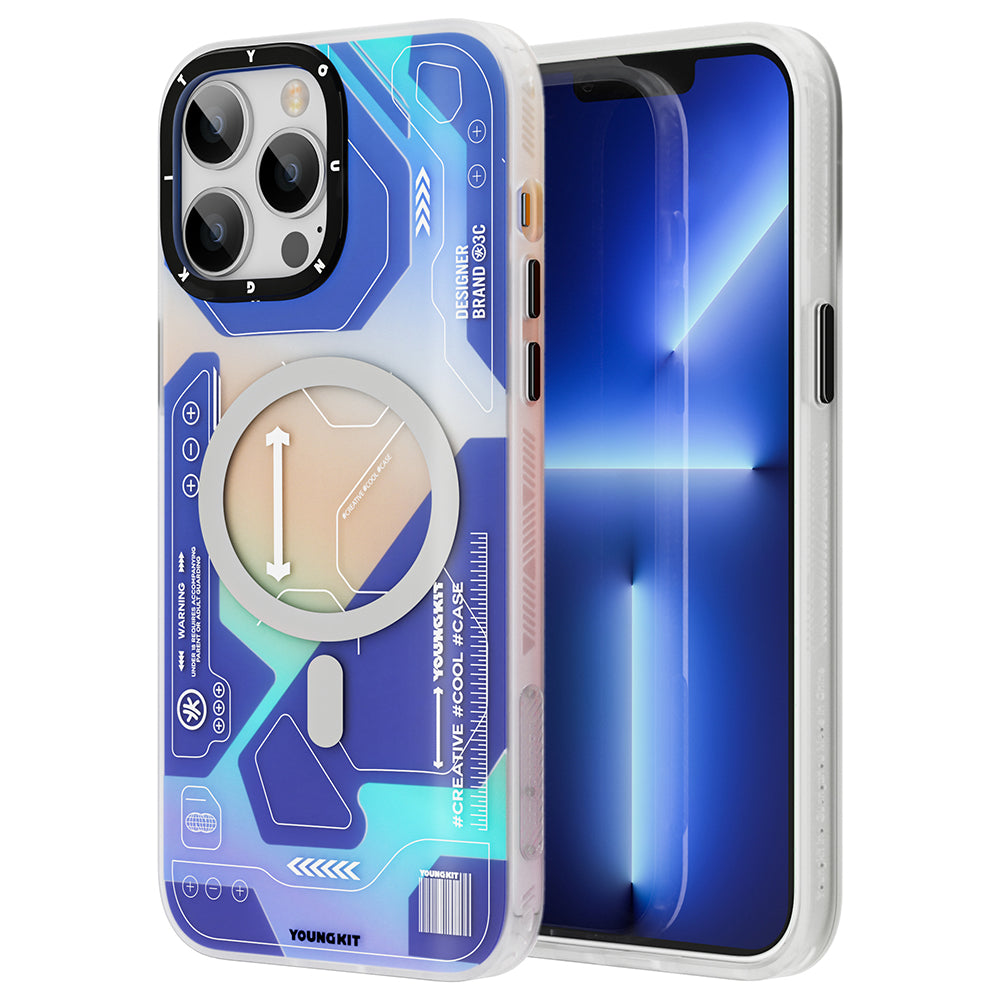iPhone 12 Pro Max Kılıf Magsafe Şarj Özellikli YoungKit Metaverse Serisi Kılıf Mavi