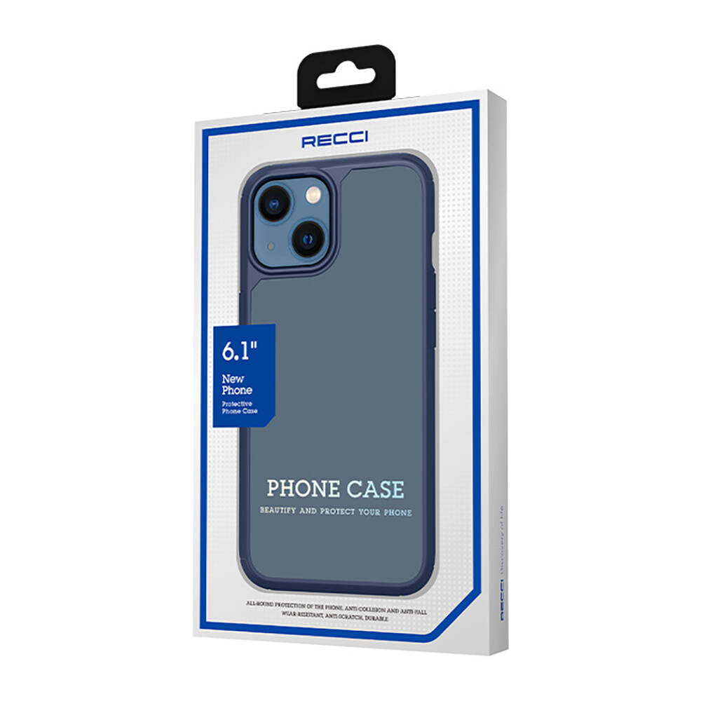 iPhone 13 Kılıf Airbagli TPU Kenar Mat Arka Yüzey Recci Jazz Serisi Kılıf Mavi
