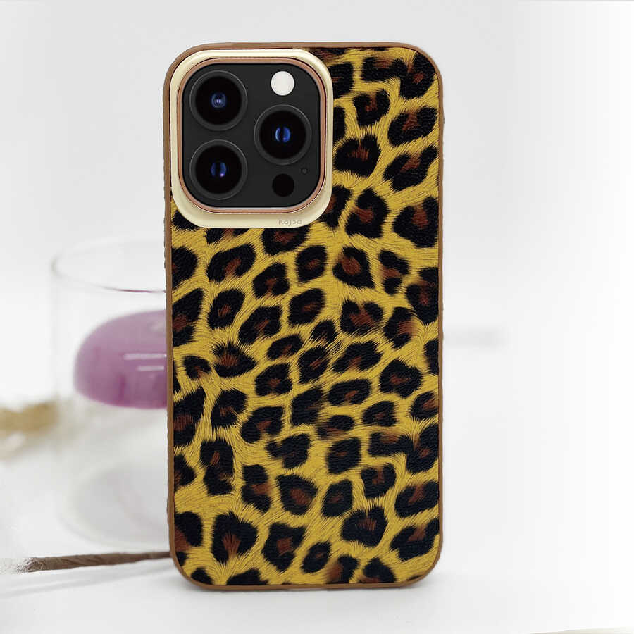 iPhone 13 Kılıf Kajsa Glamorous Serisi Leopard Combo Kılıf Sarı