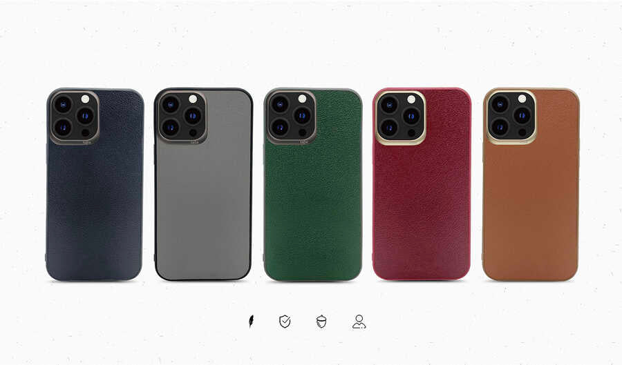 iPhone 13 Kılıf Kajsa Luxe Collection Hakiki Deri Kılıf Gri
