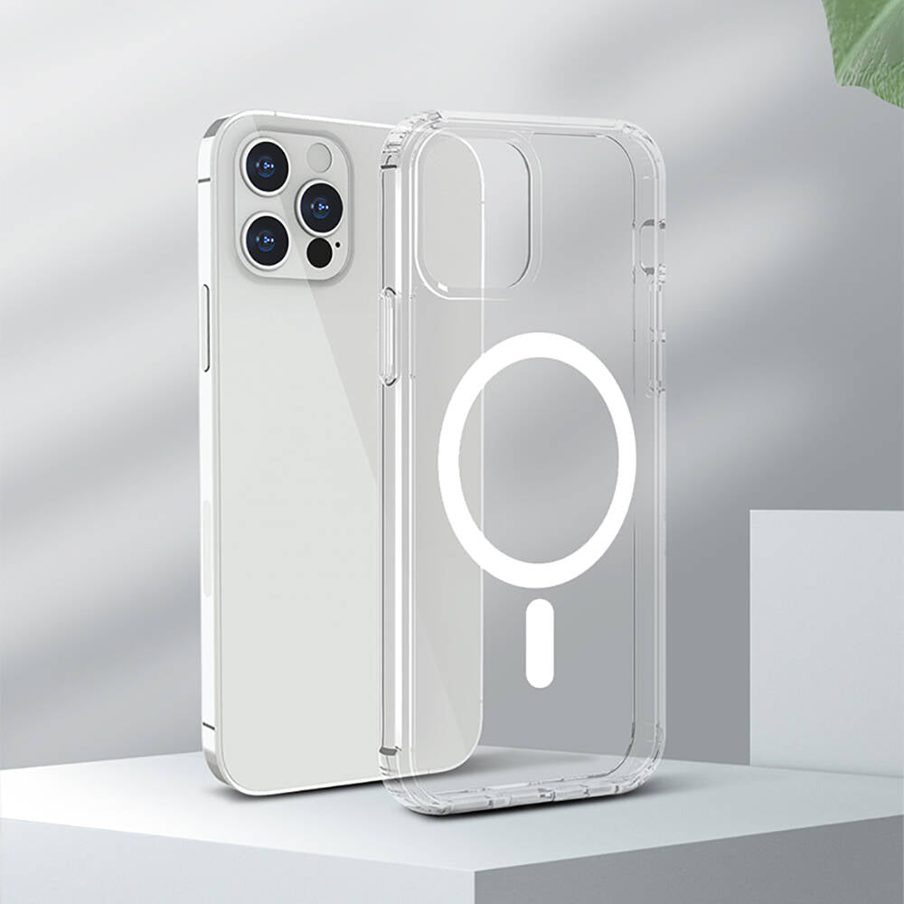 iPhone 13 Kılıf Magsafe Şarj Özellikli Airbagli Şeffaf PC Arka Yüzey Recci Magnetik Suction Serisi Kılıf Şeffaf