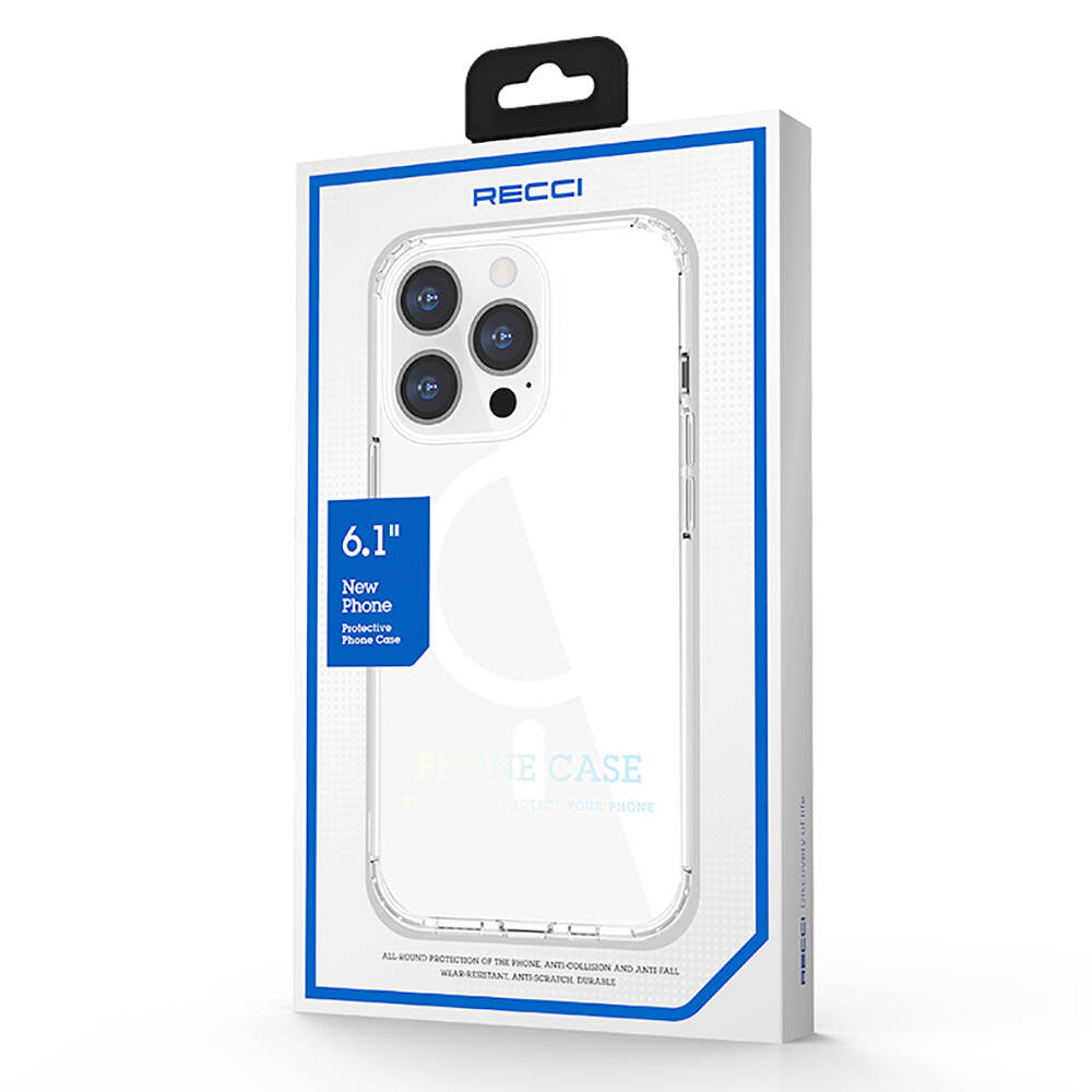 iPhone 13 Kılıf Magsafe Şarj Özellikli Airbagli Şeffaf PC Arka Yüzey Recci Magnetik Suction Serisi Kılıf Şeffaf