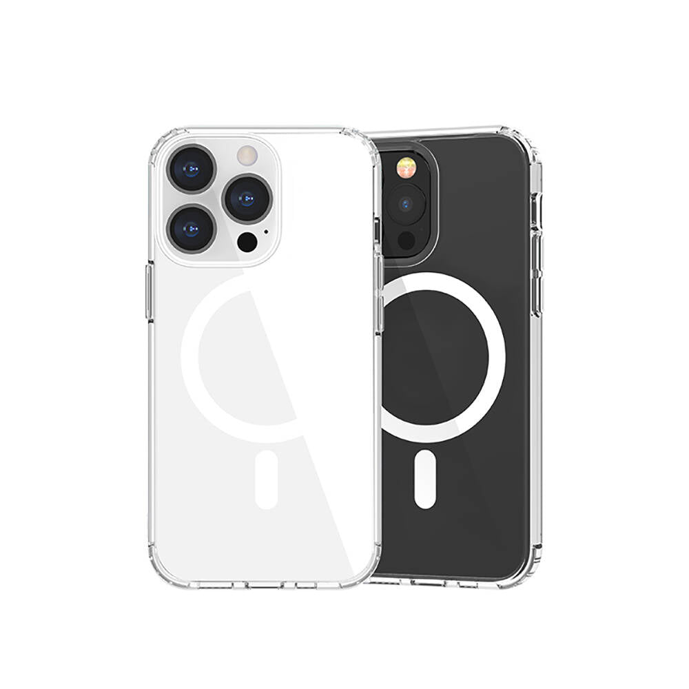 iPhone 13 Kılıf Magsafe Şarj Özellikli Airbagli Şeffaf PC Arka Yüzey Recci Magnetik Suction Serisi Kılıf Şeffaf