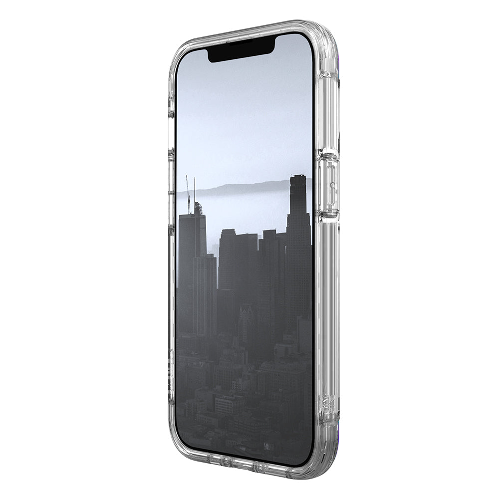 iPhone 13 Kılıf Raptic Air Serisi Airbag Tasarımlı Metal Köşelikli Şeffaf Kılıf Mor