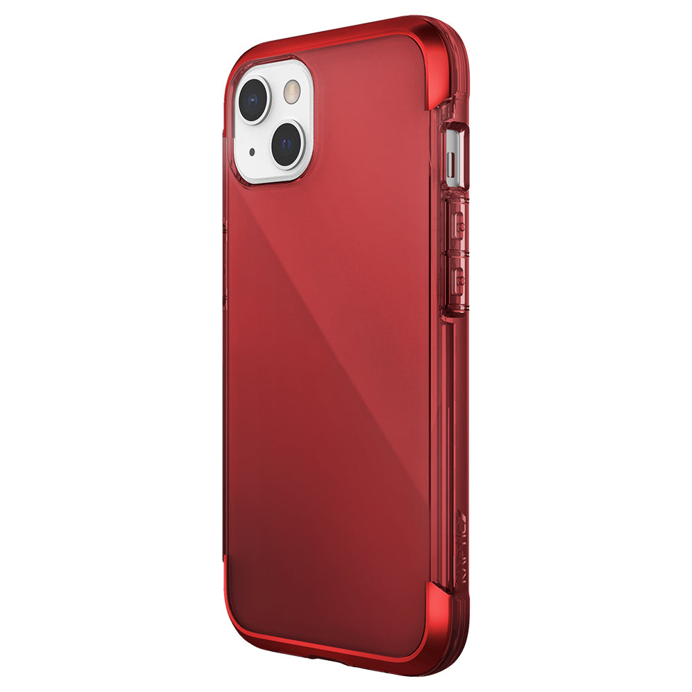 iPhone 13 Kılıf Raptic Air Serisi Airbag Tasarımlı Metal Köşelikli Şeffaf Kılıf Kırmızı