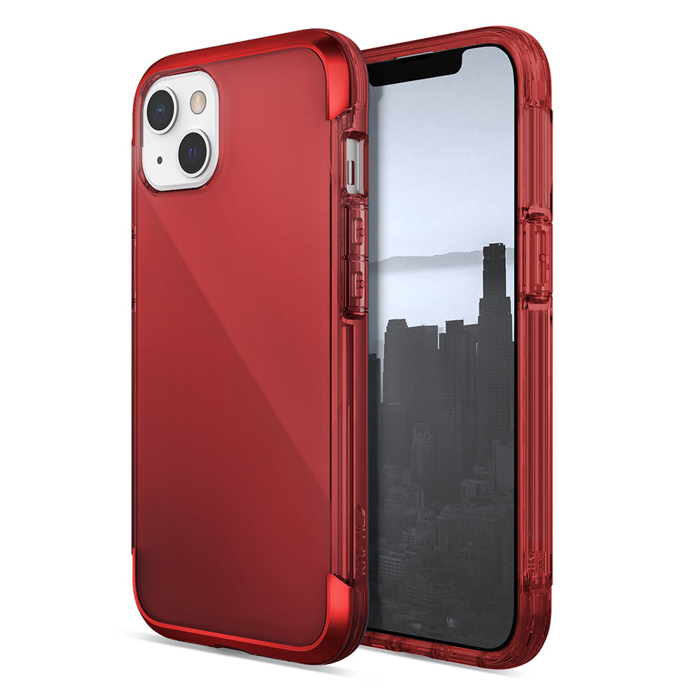 iPhone 13 Kılıf Raptic Air Serisi Airbag Tasarımlı Metal Köşelikli Şeffaf Kılıf Kırmızı