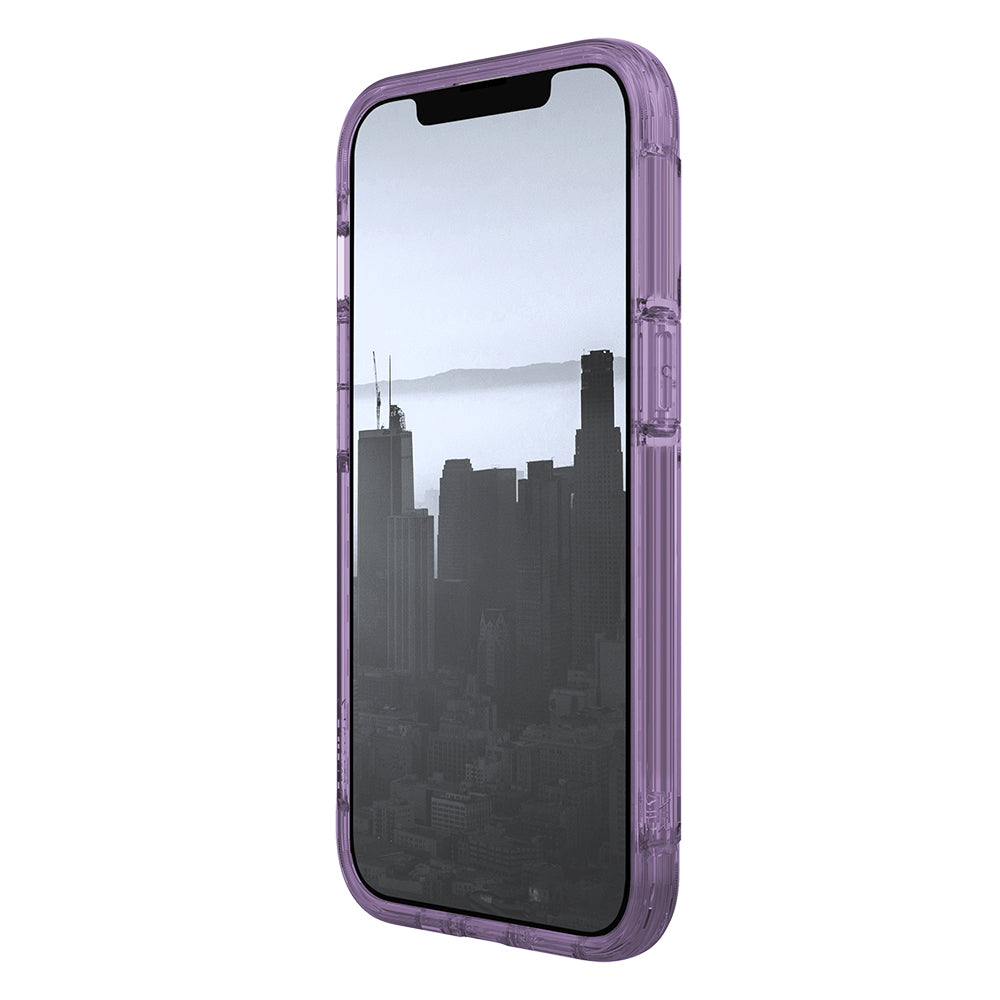 iPhone 13 Kılıf Raptic Air Serisi Airbag Tasarımlı Metal Köşelikli Şeffaf Kılıf Mor