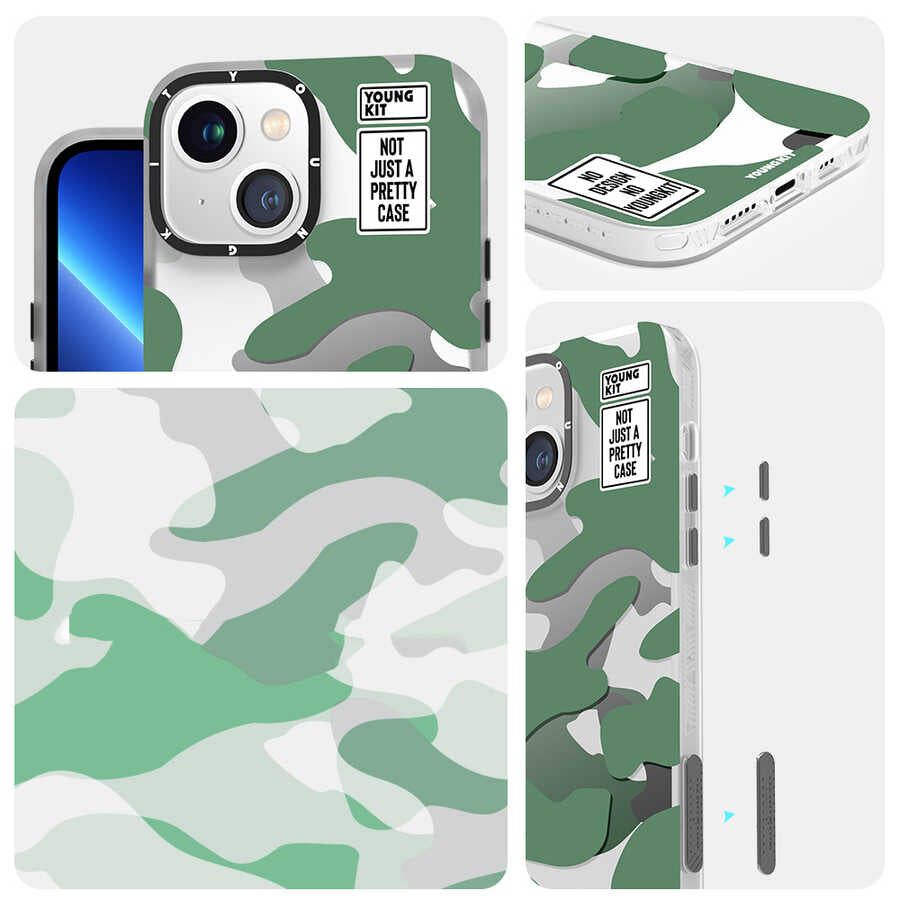 iPhone 13 Kılıf YoungKit Kamuflaj Serisi Kılıf Yeşil