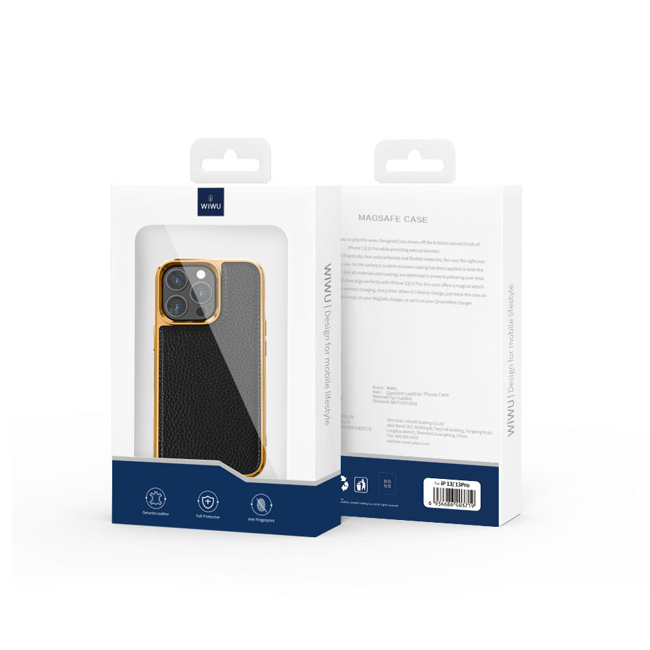 iPhone 13 Mini Kılıf Wiwu Genuine Leather Gold Calfskin Orjinal Deri Kılıf Yeşil
