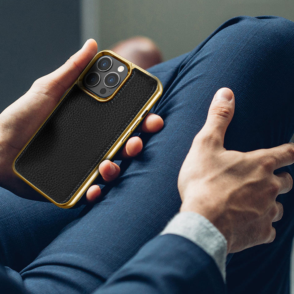 iPhone 13 Mini Kılıf Wiwu Genuine Leather Gold Calfskin Orjinal Deri Kılıf Yeşil