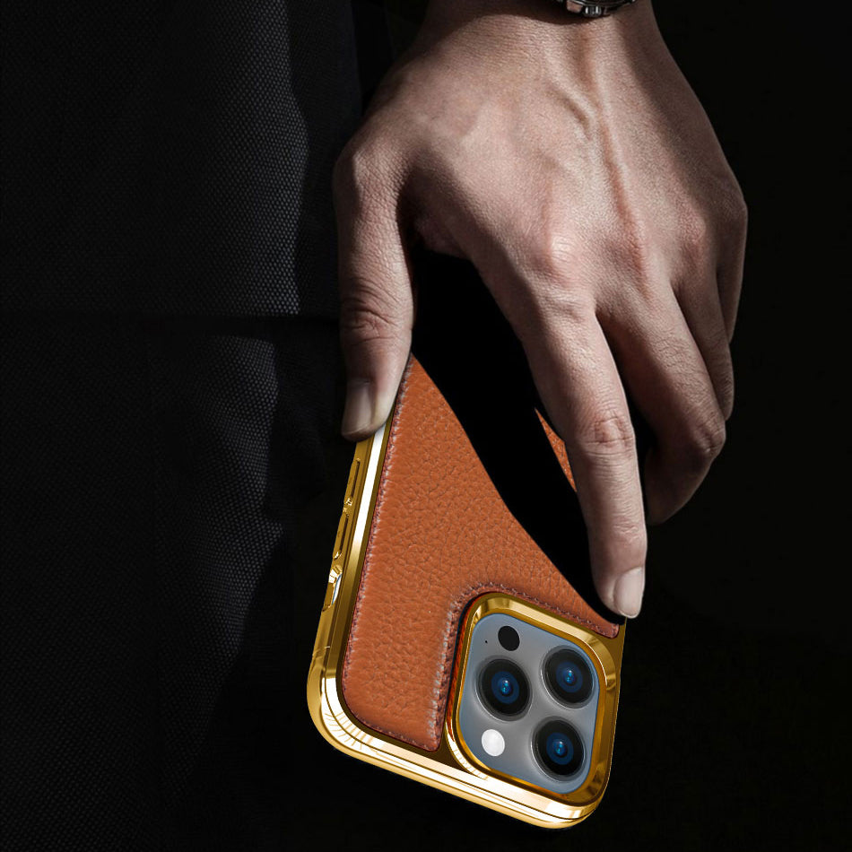 iPhone 13 Mini Kılıf Wiwu Genuine Leather Gold Calfskin Orjinal Deri Kılıf Yeşil