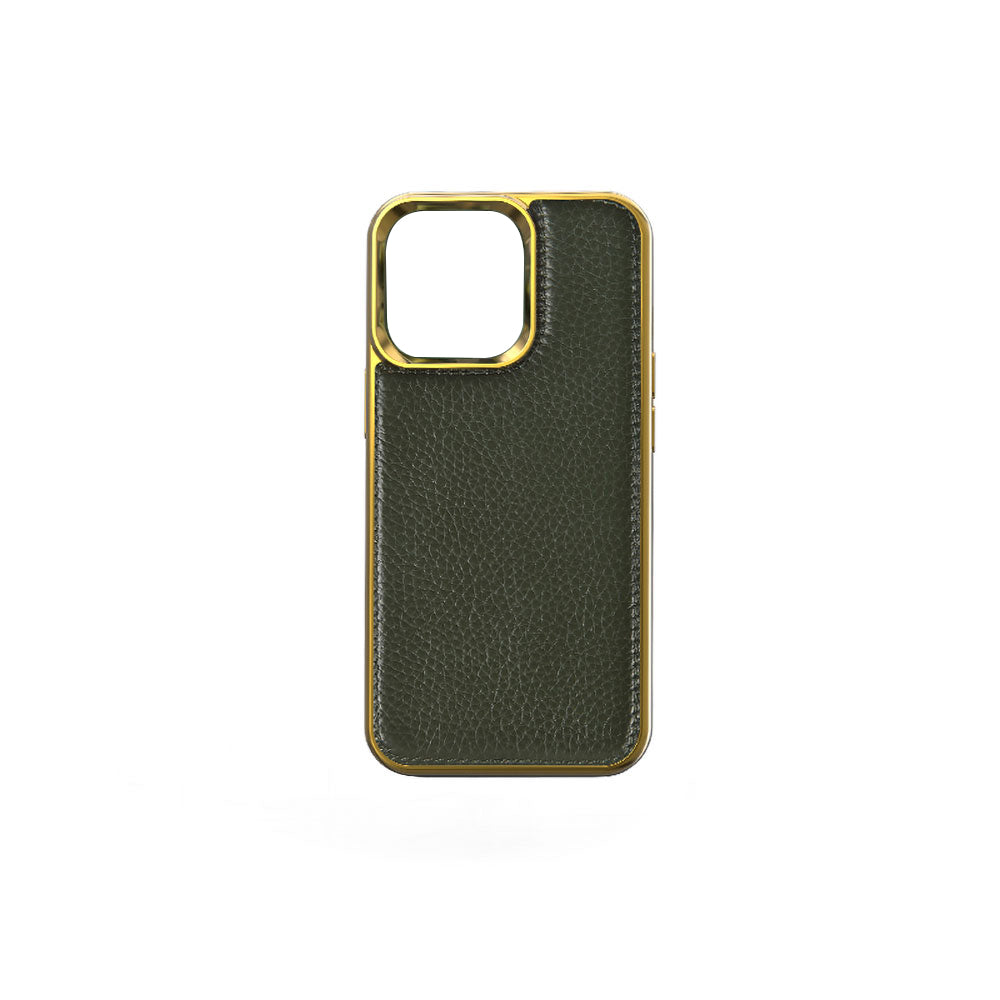 iPhone 13 Mini Kılıf Wiwu Genuine Leather Gold Calfskin Orjinal Deri Kılıf Yeşil