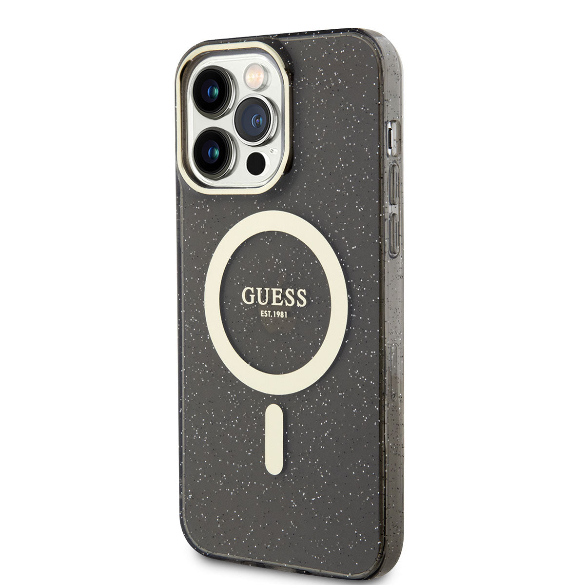 Apple iPhone 13 Pro Kılıf GUESS Magsafe Şarj Özellikli Glitter Kapak Siyah