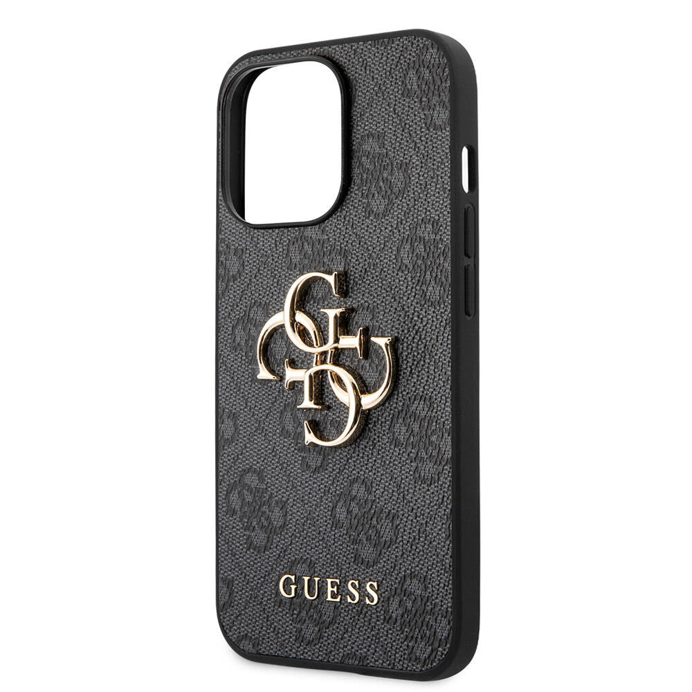 Apple iPhone 13 Pro Kılıf Guess Orjinal Lisanslı PU Deri 4G Desenli Metal Büyük 4G ve Yazı Logolu Kapak Pembe