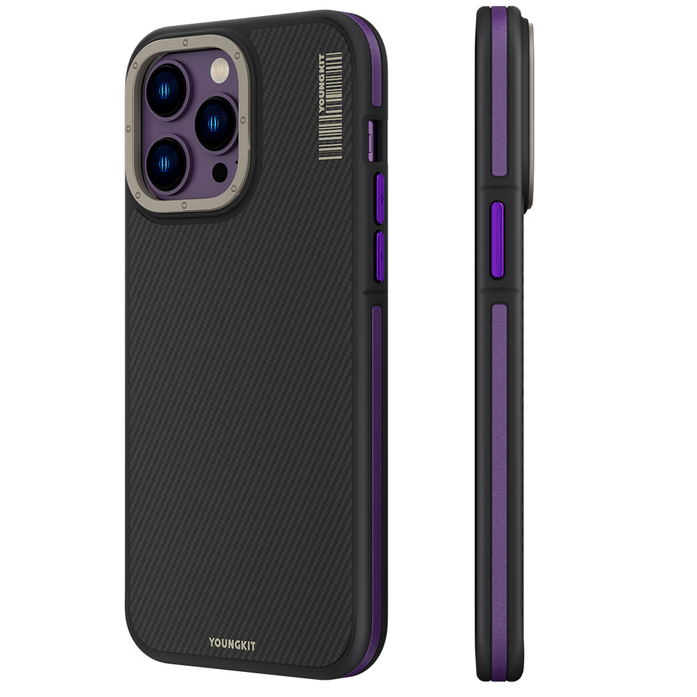 Apple iPhone 13 Pro Kılıf M-safe Şarj Özellikli YoungKit 600D Kevlar Kapak Derin Mor