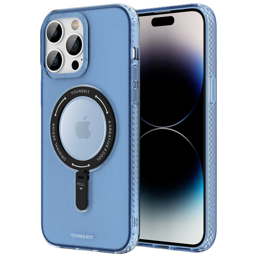 iPhone 13 Pro Kılıf Magsafe Şarj Özellikli Youngkit Rock Serisi Kılıf Mavi