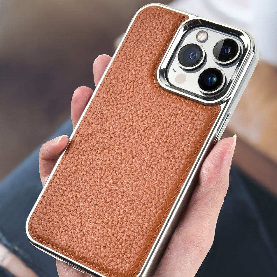 iPhone 13 Pro Kılıf Wiwu Genuine Leather Silver Calfskin Orjinal Deri Kılıf Siyah