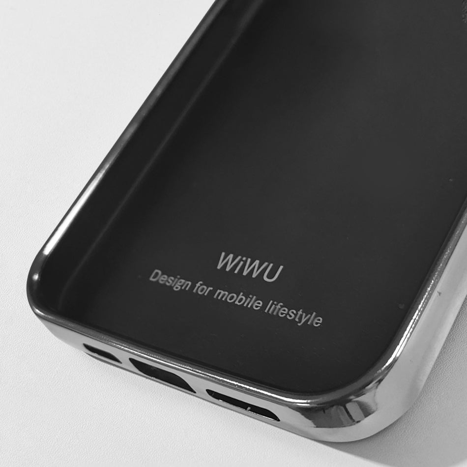 iPhone 13 Pro Kılıf Wiwu Genuine Leather Silver Calfskin Orjinal Deri Kılıf Siyah