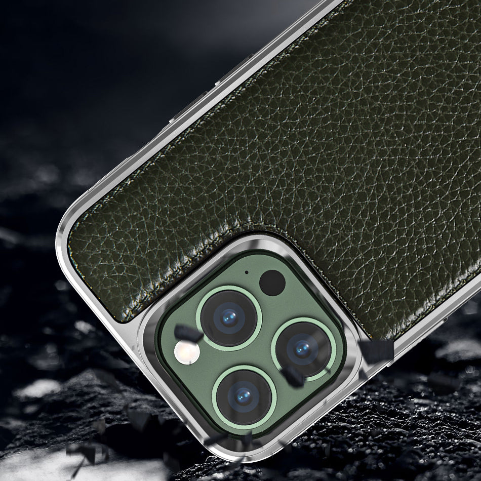iPhone 13 Pro Kılıf Wiwu Genuine Leather Silver Calfskin Orjinal Deri Kılıf Siyah