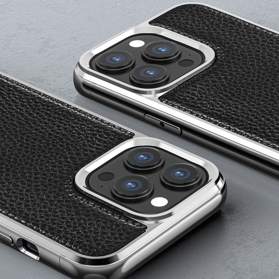 iPhone 13 Pro Kılıf Wiwu Genuine Leather Silver Calfskin Orjinal Deri Kılıf Siyah