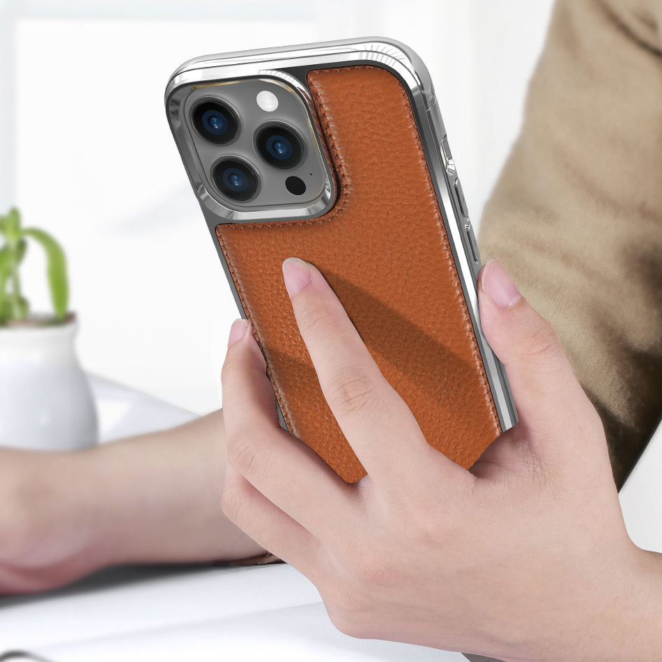 iPhone 13 Pro Kılıf Wiwu Genuine Leather Silver Calfskin Orjinal Deri Kılıf Siyah