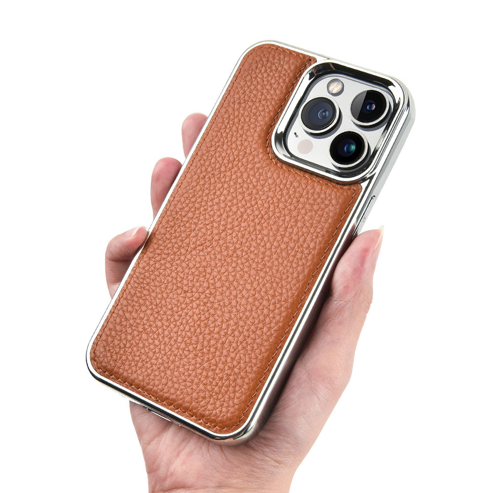 iPhone 13 Pro Kılıf Wiwu Genuine Leather Silver Calfskin Orjinal Deri Kılıf Siyah