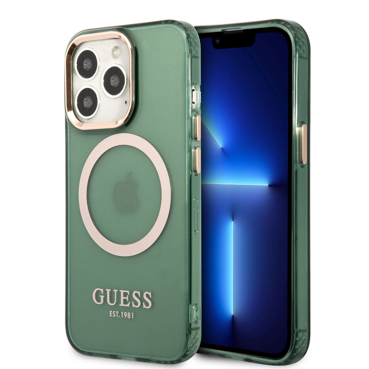 Apple iPhone 13 Pro Max Kılıf GUESS Magsafe Şarj Özellikli Airbagli Dizayn Kapak Yeşil