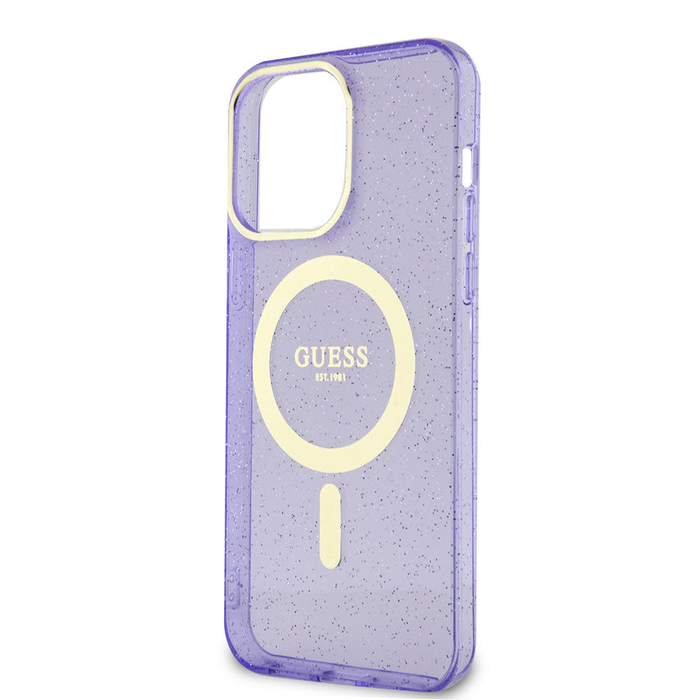 Apple iPhone 13 Pro Max Kılıf GUESS Magsafe Şarj Özellikli Glitter Kapak Mor