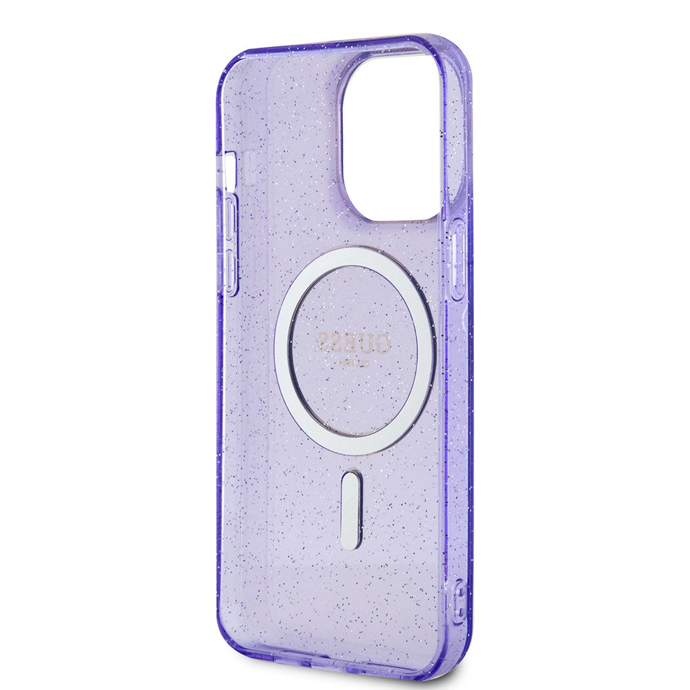 Apple iPhone 13 Pro Max Kılıf GUESS Magsafe Şarj Özellikli Glitter Kapak Mor