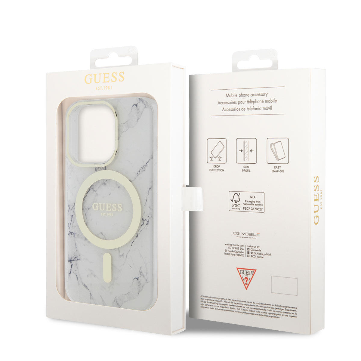 Apple iPhone 13 Pro Max Kılıf GUESS Magsafe Şarj Özellikli Mermer Desenli Kapak Beyaz