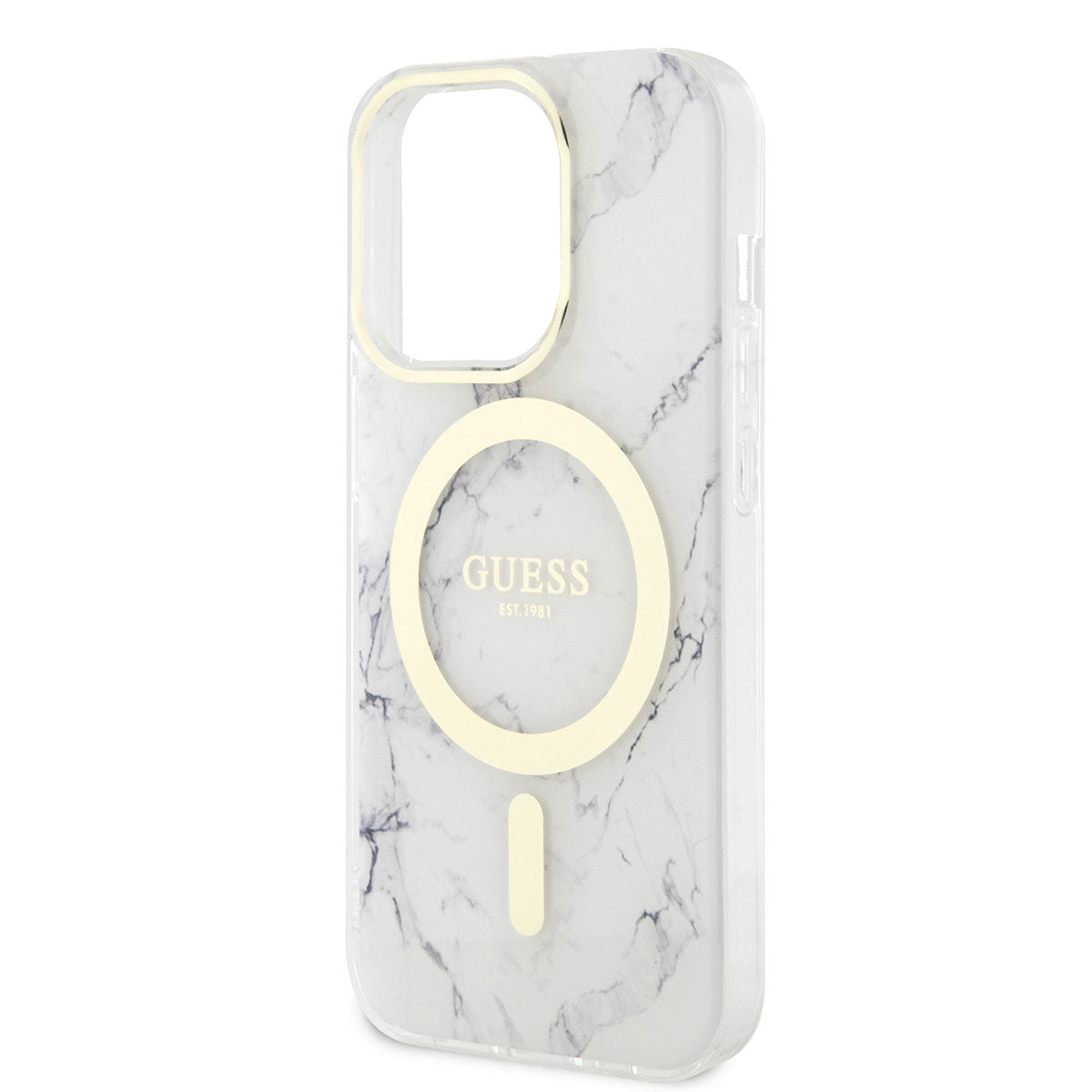 Apple iPhone 13 Pro Max Kılıf GUESS Magsafe Şarj Özellikli Mermer Desenli Kapak Beyaz