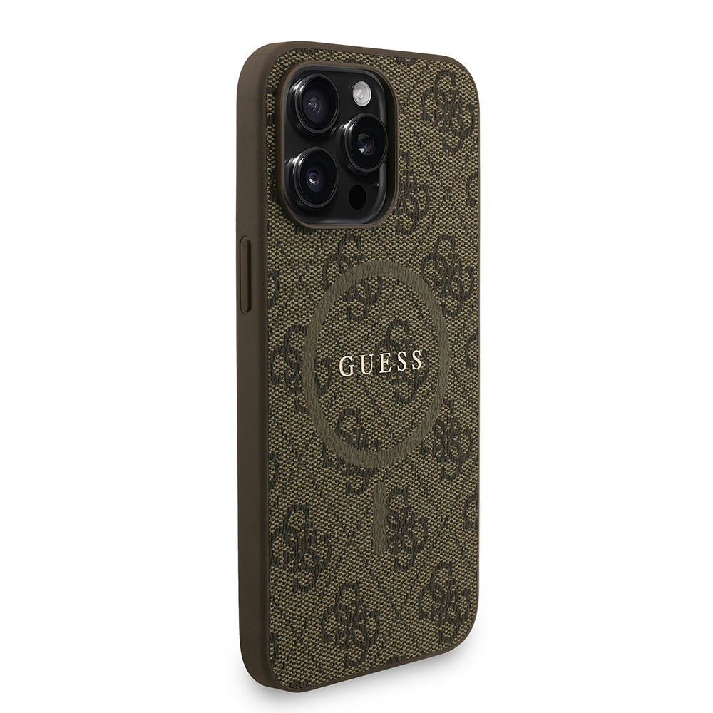 Apple iPhone 13 Pro Max Kılıf Guess Orjinal Lisanslı M-safe Şarj Özellikli PU Deri Bilek Askı İpli Yazı Logolu Kapak Pembe