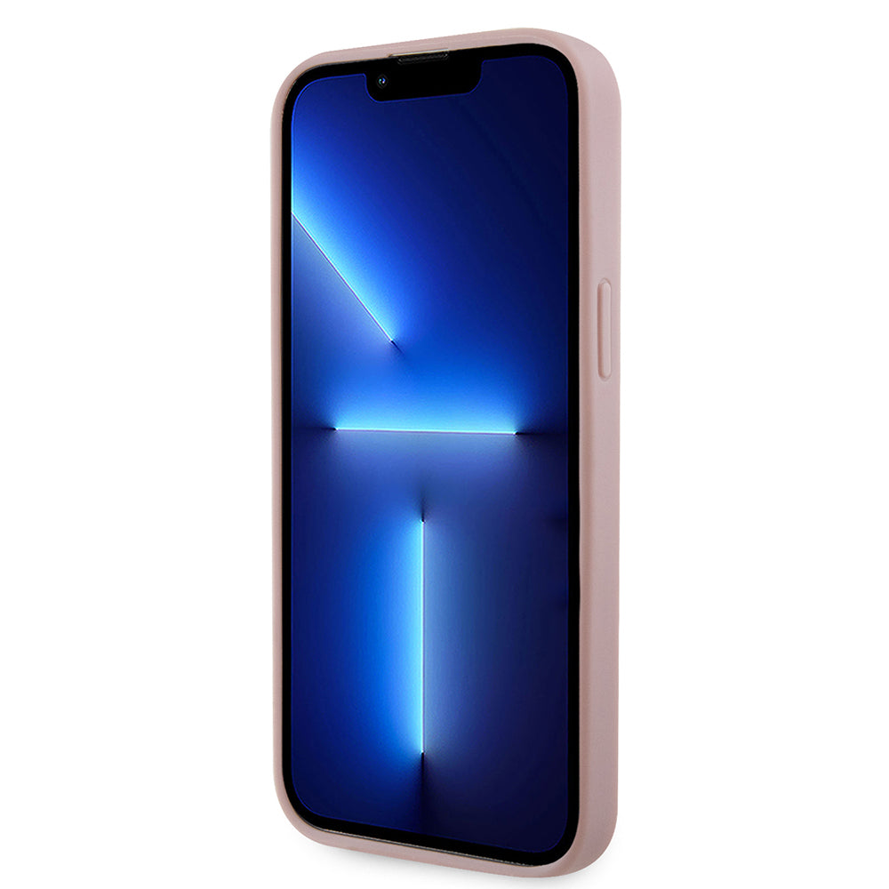 Apple iPhone 13 Pro Max Kılıf Guess Orjinal Lisanslı Taşlı Arka Yüzey Üçgen Logolu Kapak Gümüş