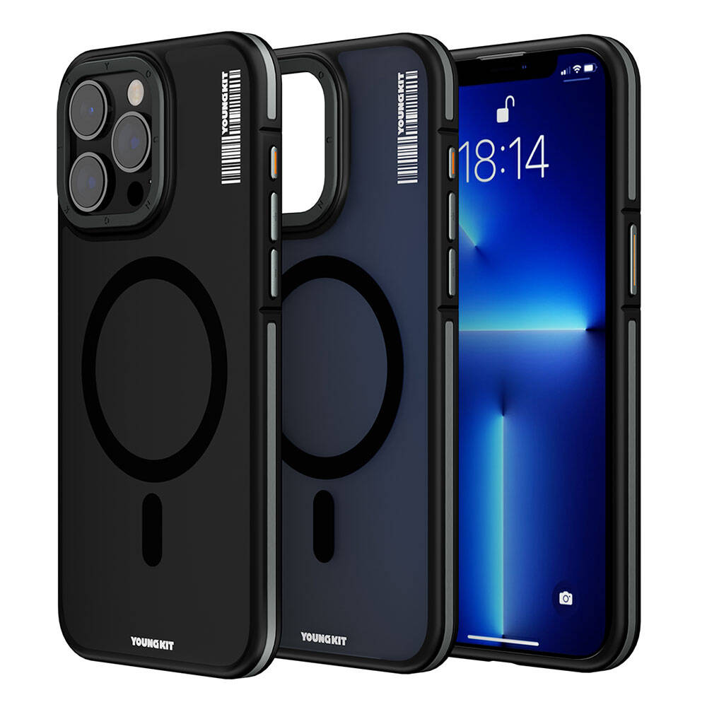 iPhone 13 Pro Max Kılıf Magsafe Şarj Özellikli Youngkit Rock Sand Serisi Kılıf Siyah