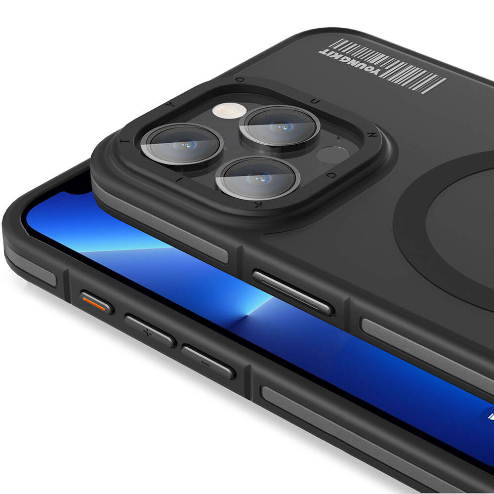 iPhone 13 Pro Max Kılıf Magsafe Şarj Özellikli Youngkit Rock Sand Serisi Kılıf Siyah