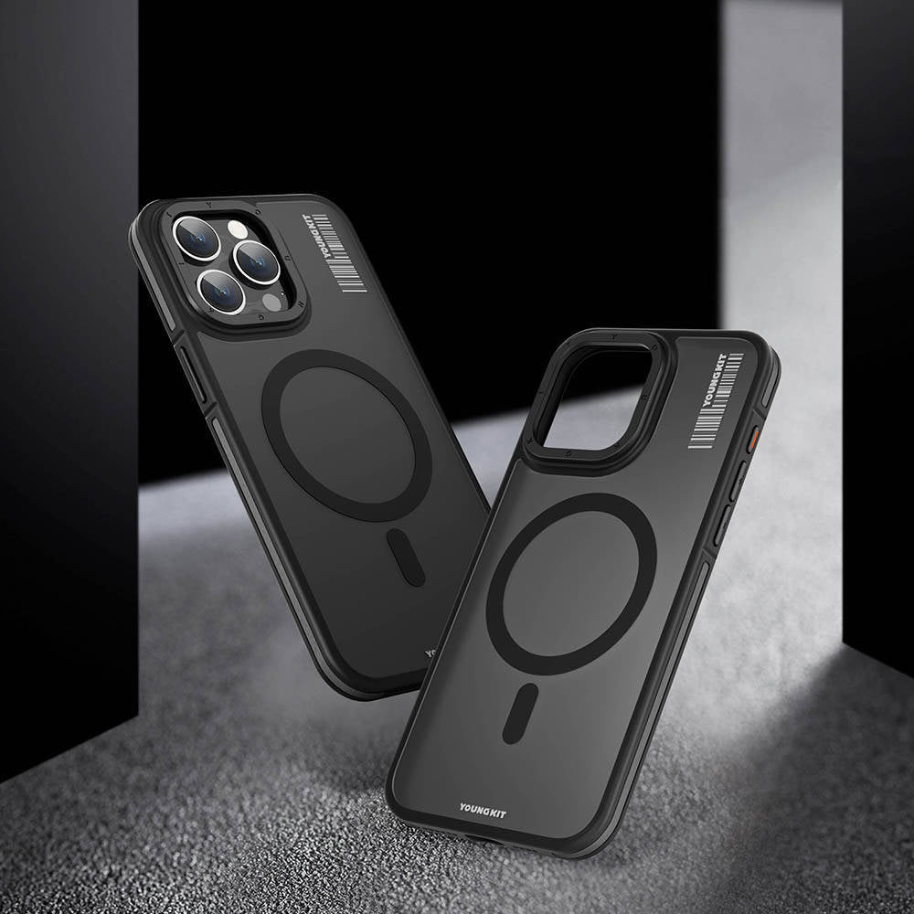 iPhone 13 Pro Max Kılıf Magsafe Şarj Özellikli Youngkit Rock Sand Serisi Kılıf Siyah