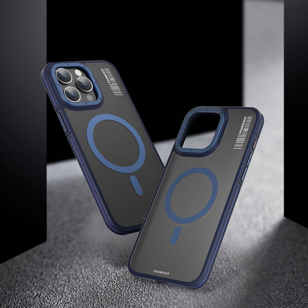 iPhone 13 Pro Max Kılıf Magsafe Şarj Özellikli Youngkit Rock Sand Serisi Kılıf Siyah