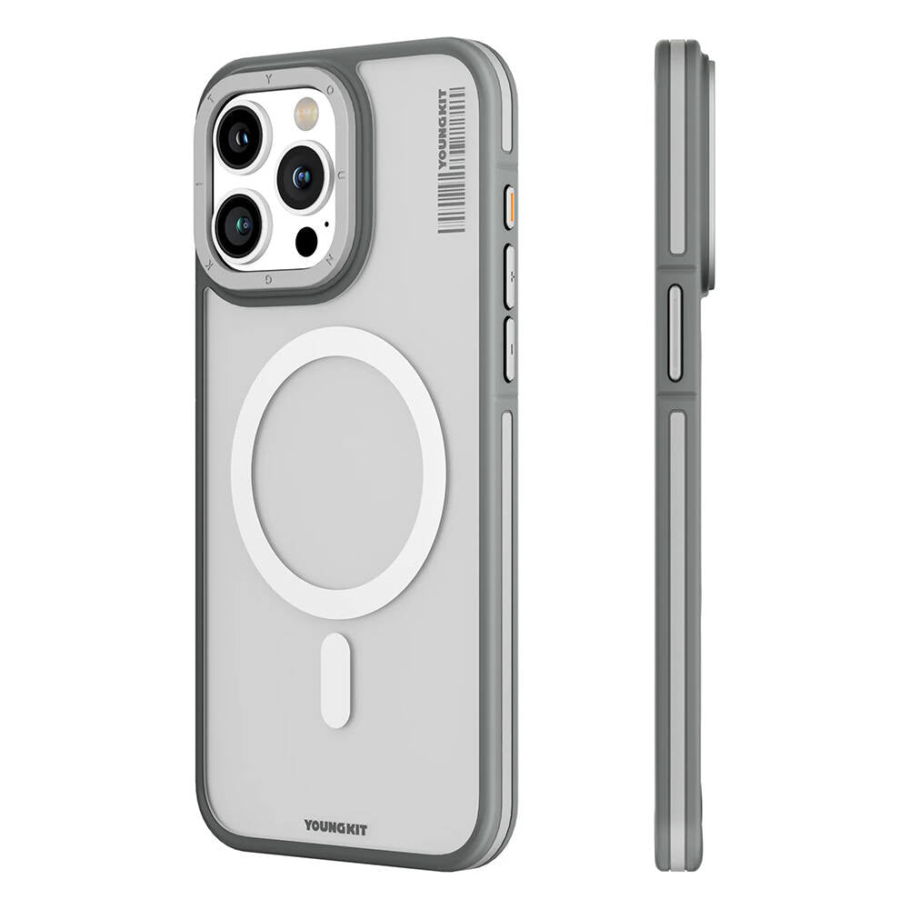 iPhone 13 Pro Max Kılıf Magsafe Şarj Özellikli Youngkit Rock Sand Serisi Kılıf Gri