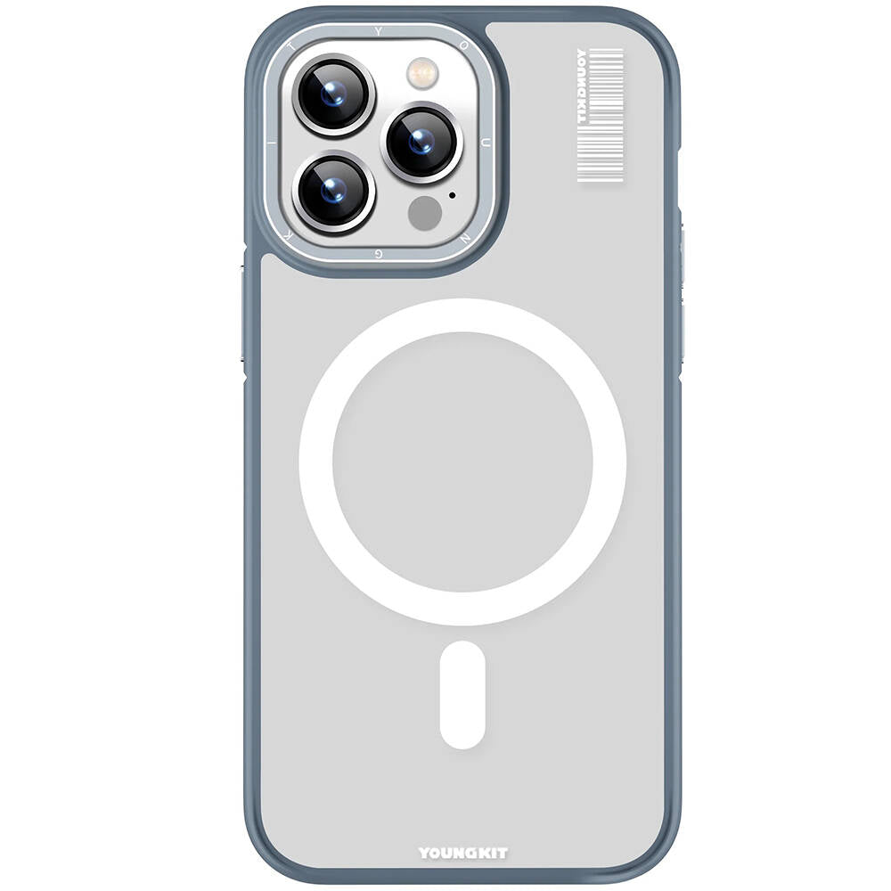 iPhone 13 Pro Max Kılıf Magsafe Şarj Özellikli Youngkit Rock Sand Serisi Kılıf Mavi