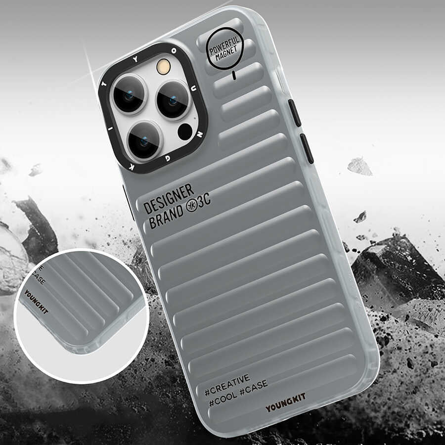 iPhone 13 Pro Max Kılıf YoungKit Plain Coloured Serisi Kılıf Gümüş