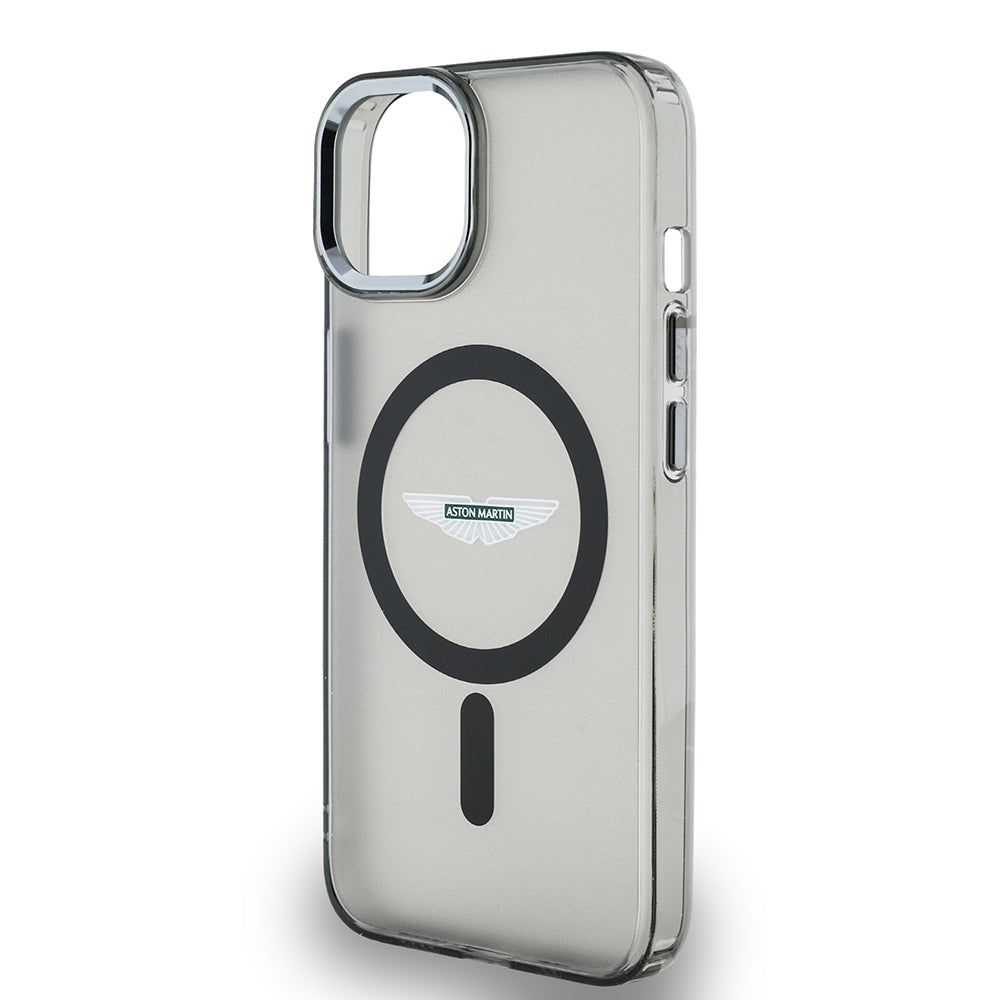 Apple iPhone 14 Kılıf Aston Martin Orjinal Lisanslı Magsafe Şarj Özellikli IML Baskı Logolu Metal Düğmeli Kapak Siyah