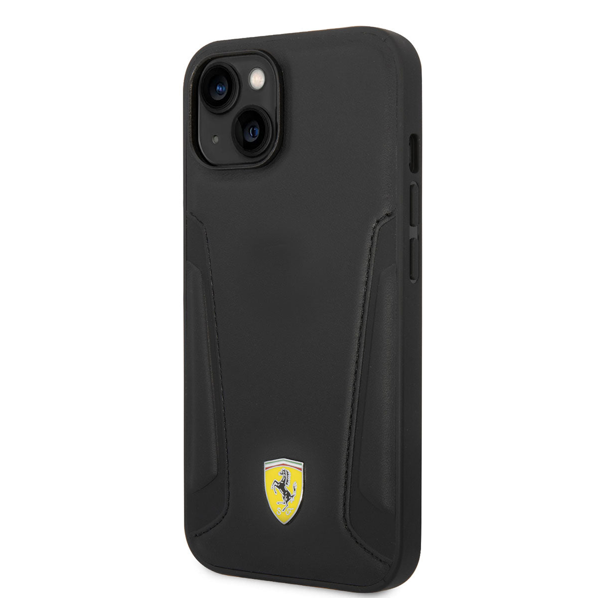 iPhone 14 Kılıf Ferrari Magsafe Şarj Özellikli Deri Kenarları Damgalı Dizayn Kılıf Siyah