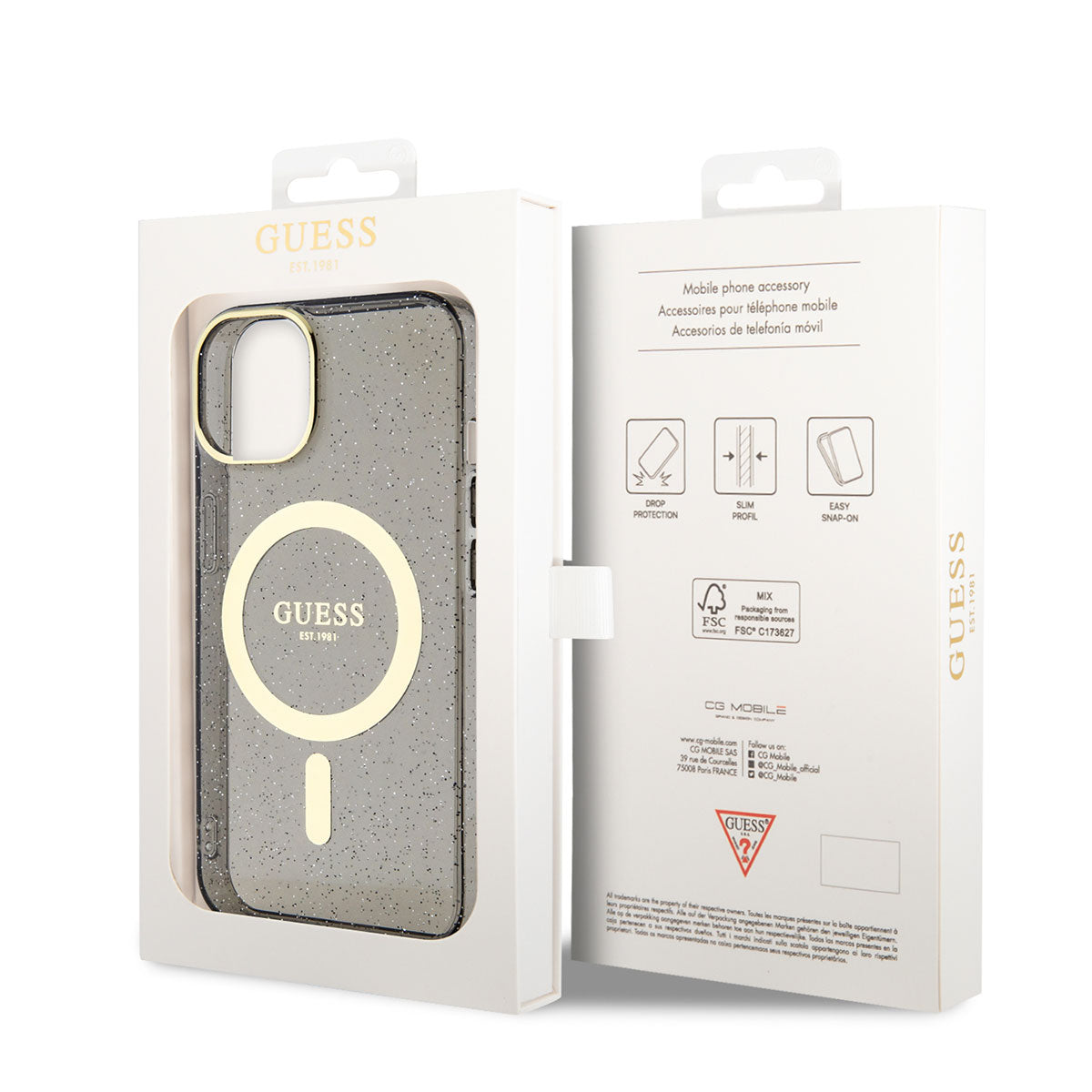 Apple iPhone 14 Kılıf GUESS Magsafe Şarj Özellikli Glitter Kapak Siyah