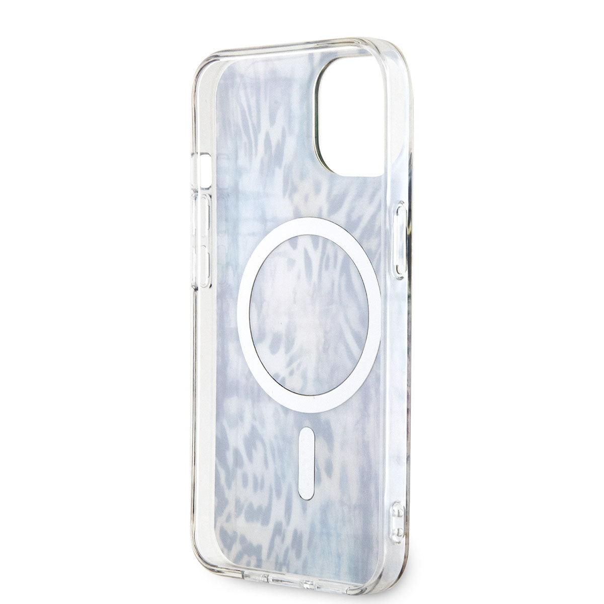 Apple iPhone 14 Kılıf GUESS Magsafe Şarj Özellikli Leopar Desenli Kapak Mavi
